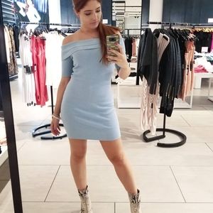 Guess Off the Shoulder Sweater Dress Baby Blue